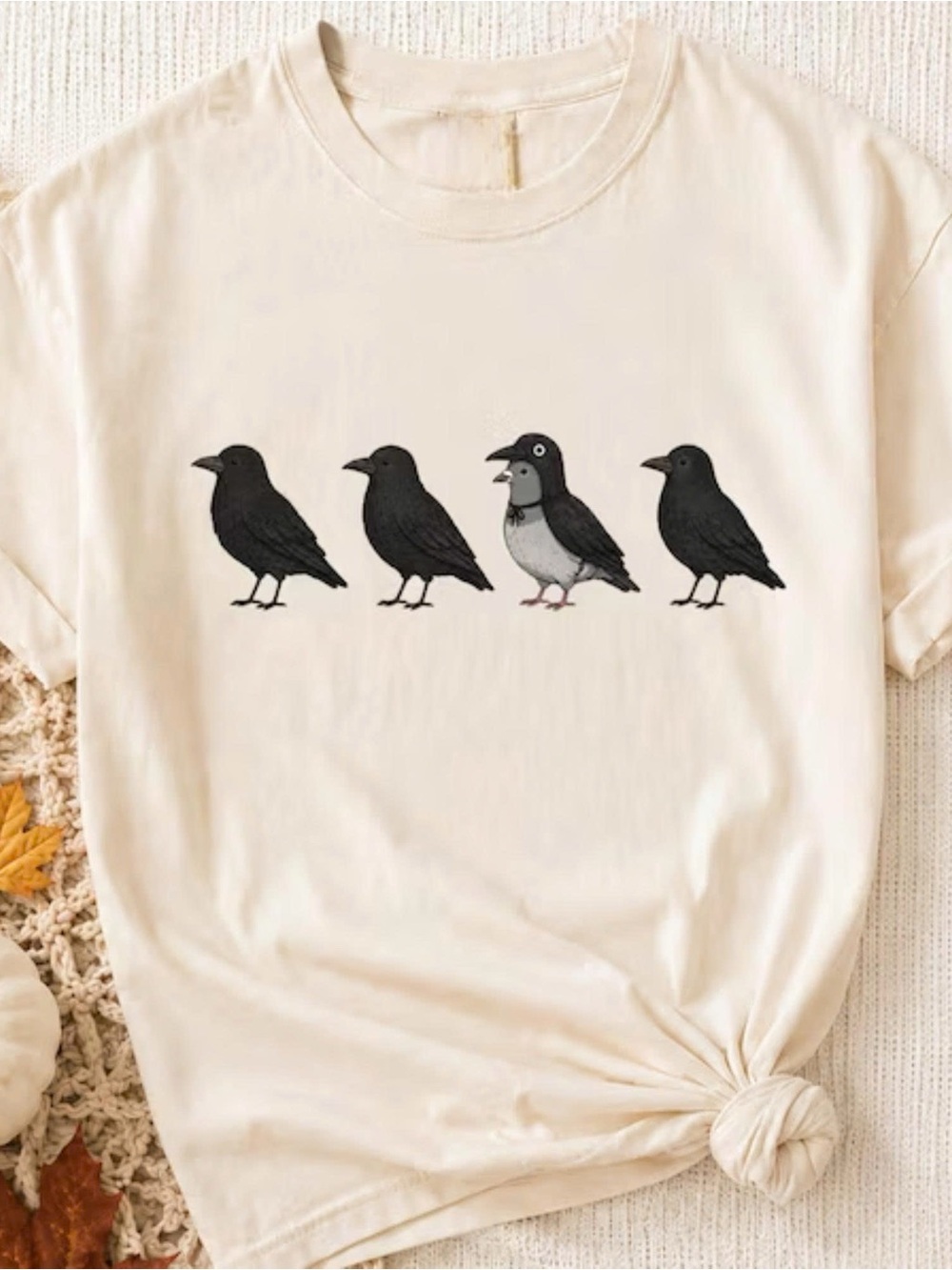 Gildan Cream Tee with Four Crow Bird Graphic